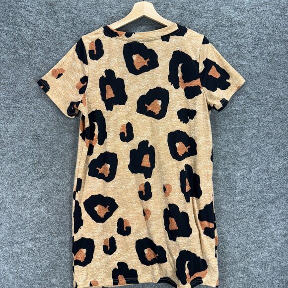SheIn Mini Dress Women L Large Beige Animal Print V-Neck Short Sleeve Casual - Picture 2 of 6